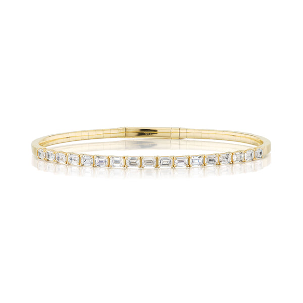 14K yellow gold Emerald Cut Diamond Flex Bangle Bracelet Tiny Gods