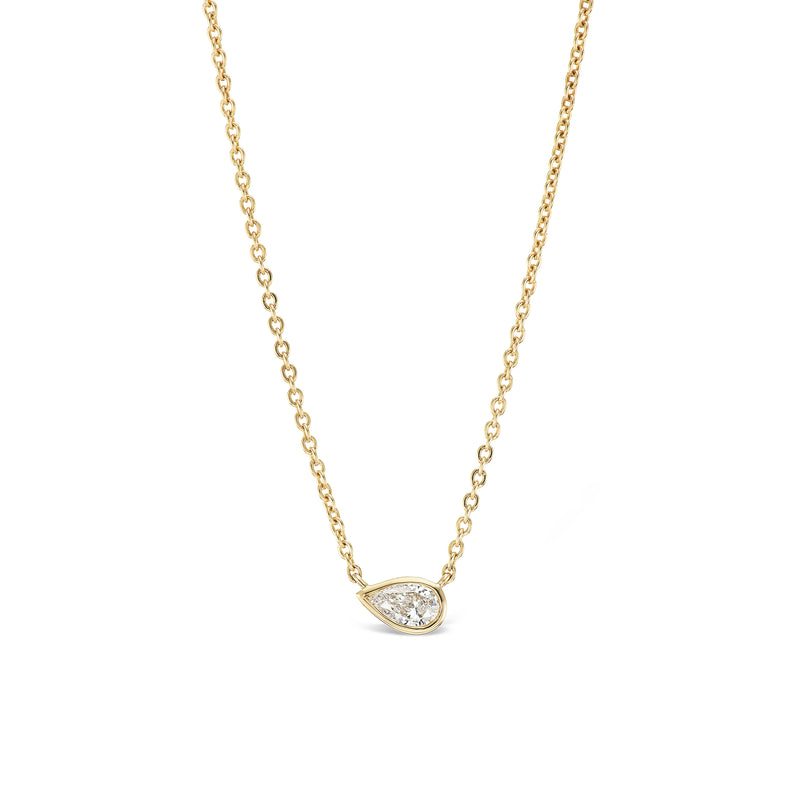 14K yellow gold Tiffany style Pear Diamond Solitaire Pendant bezel set Tiny Gods 