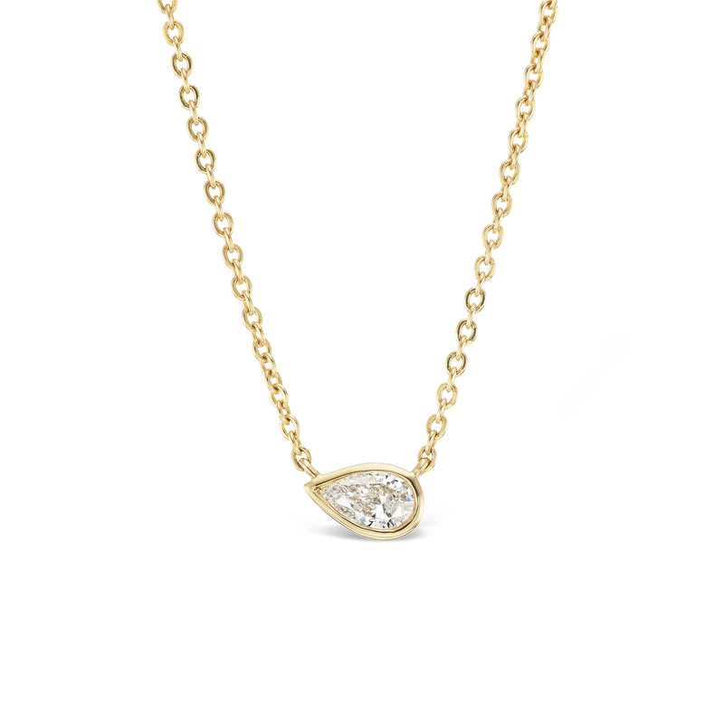 14K yellow gold Tiffany style Pear Diamond Solitaire Pendant bezel set Tiny Gods