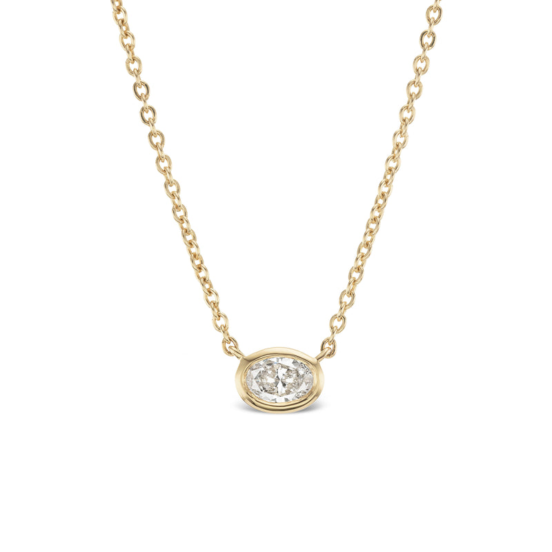 14K yellow gold bezel set Oval Diamond Pendant Necklace Solitaire Tiffany style Tiny Gods