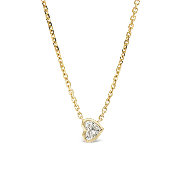 14k yellow gold Tiffany style bezel set Heart Shaped Diamond Solitaire Pendant tiny gods