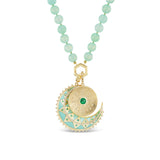 Chrysoprase & Emerald Major Moon Pendant by Harwell Godfrey Foundation Beads with Emerald Sun Sign Medallion 18K yellow gold