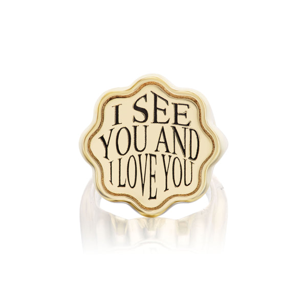 I See You & I Love You Talisman Signet Ring 14Kt gold by Retrouvai Tiny Gods Hoffman