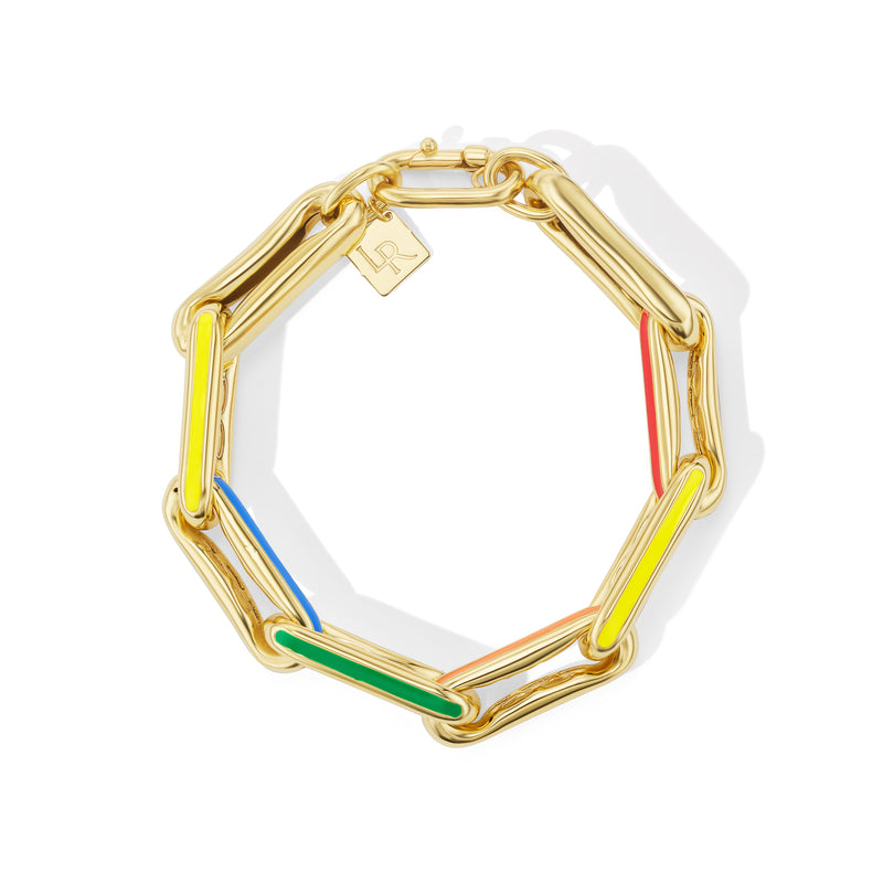 14L yellow gold Long Link Rainbow Enamel Bracelet by Lauren Rubinski at Tiny Gods