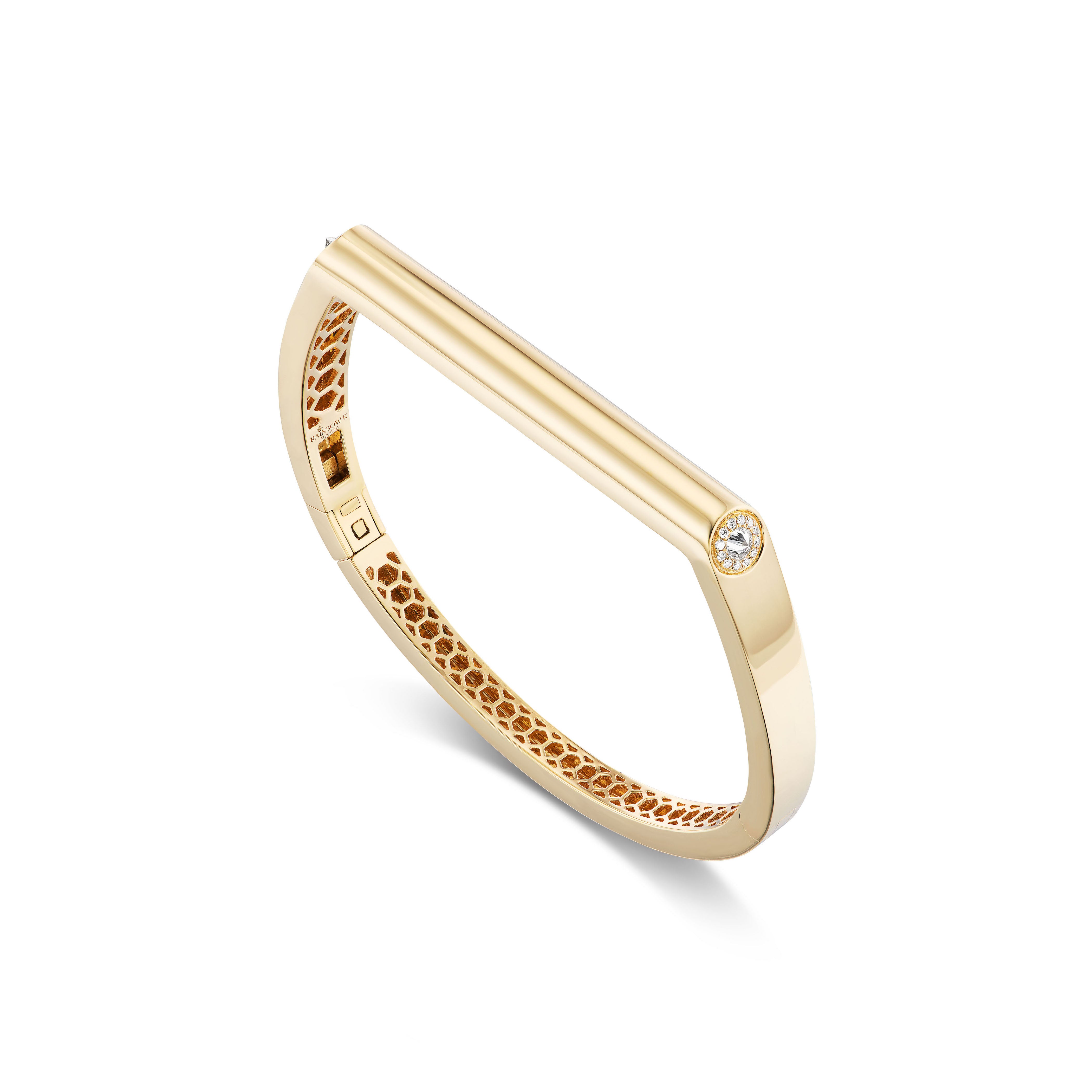 14k yellow gold Grace bangle with diamonds by Rainbow K Tiny Gods