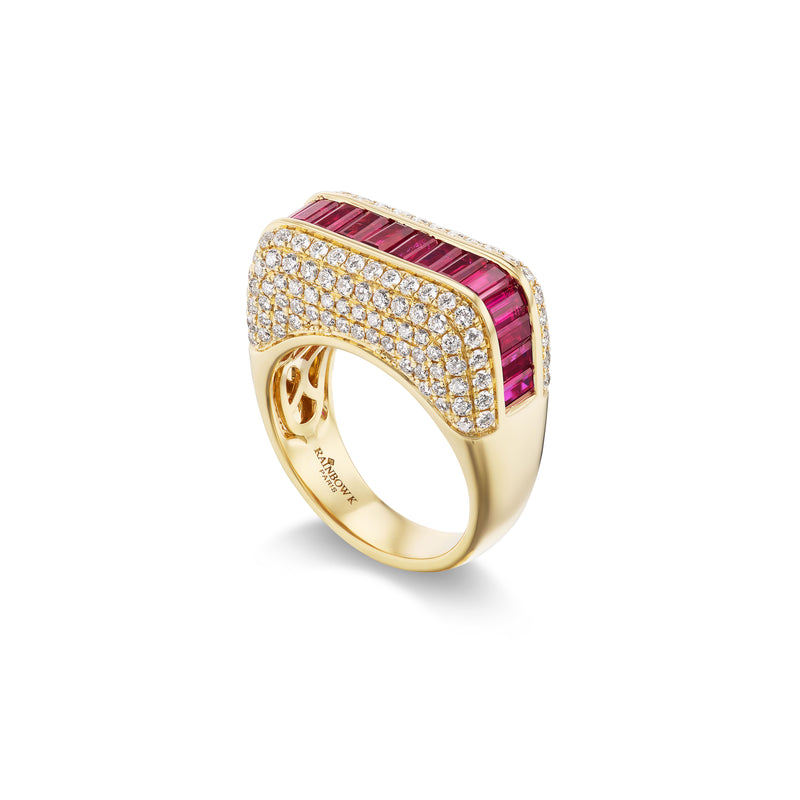 14k yellow gold Ruby Empress ring with diamond pave by Rainbow K Paris Tiny Gods