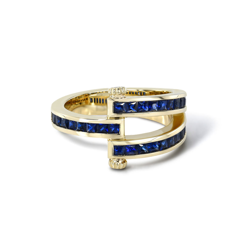 14k yellow gold Blue Sapphire Magna ring with diamonds by Retrouvai Tiny Gods