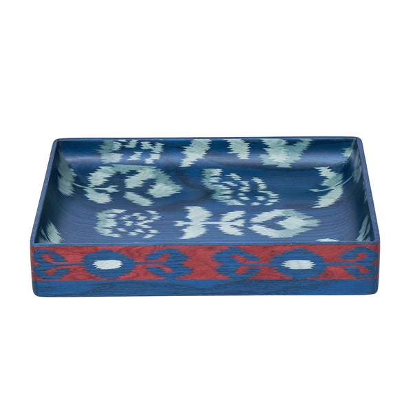 Silvia Furmanovich Home Collection Marquetry Blue Jeans Ikat Wood Vide Poche Tray Tiny Gods
