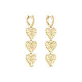 14k yellow gold agape multi hoop earrings with three heart charms with spikes and white diamonds by Marlo Laz Tiny Gods