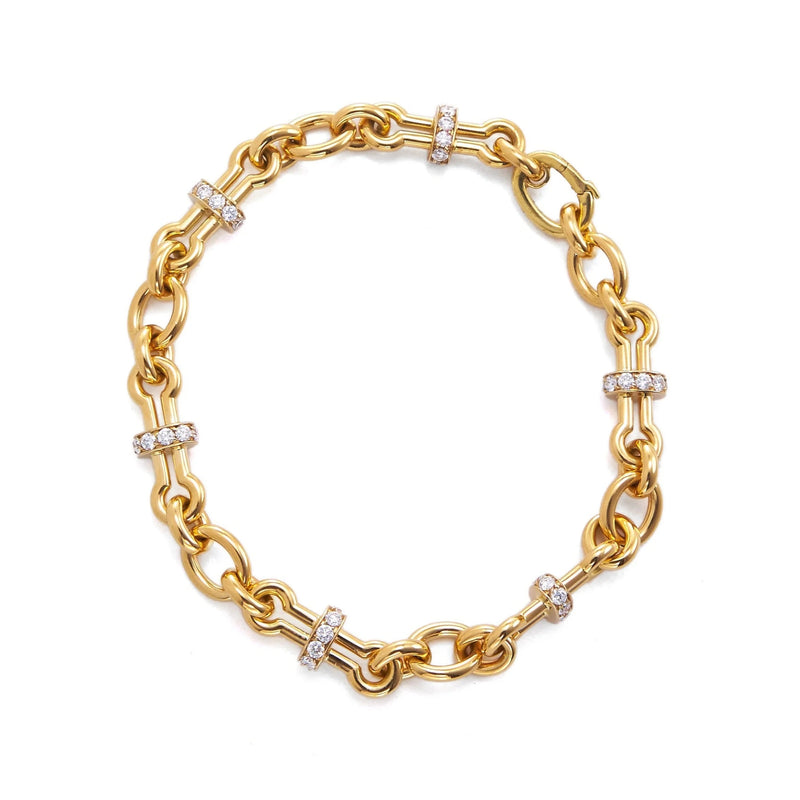 18k yellow gold barbell chain polished bracelet with diamond rondelles by David Webb Tiny Gods