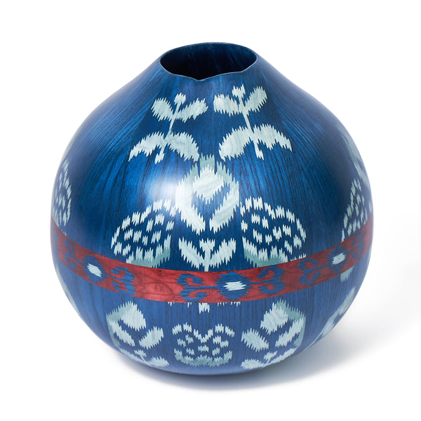 Blue jean ikat marquetry spherical vase by Silvia Furmanovich Tiny Gods