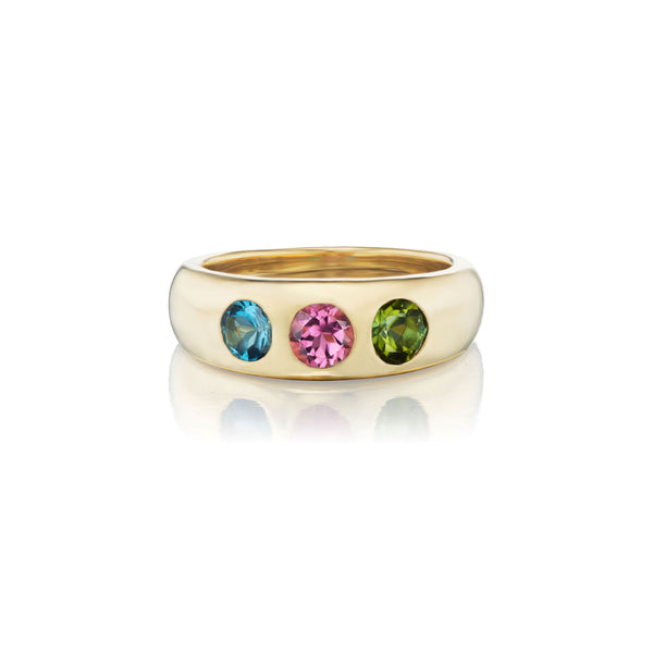 14k yellow gold pink, blue and green tourmaline ring by Marlo Laz Tiny Gods