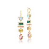 Harwell Godfrey 18K yellow gold opal tourmaline coral morganite one of a kind Gemstone Drop Huggies earrings at Tiny Gods