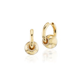 14k yellow gold Huggies with diamond ball piercing earrings by Rainbow K Tiny Gods