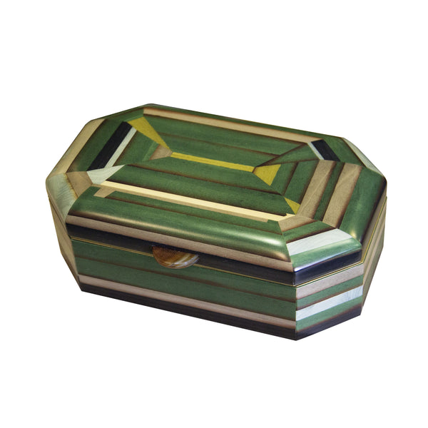 Small green gem marquetry jewelry box by Silvia Furmanovich Tiny Gods