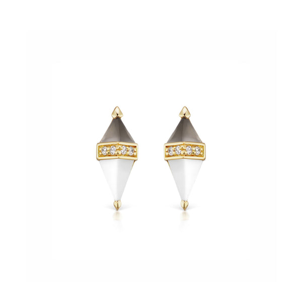 18k yellow gold grey moonstone and white onyx diamond pietra studs by Sorellina