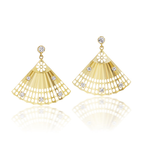 18K yellow gold Fan earrings with diamonds Jenna Blake tiny gods