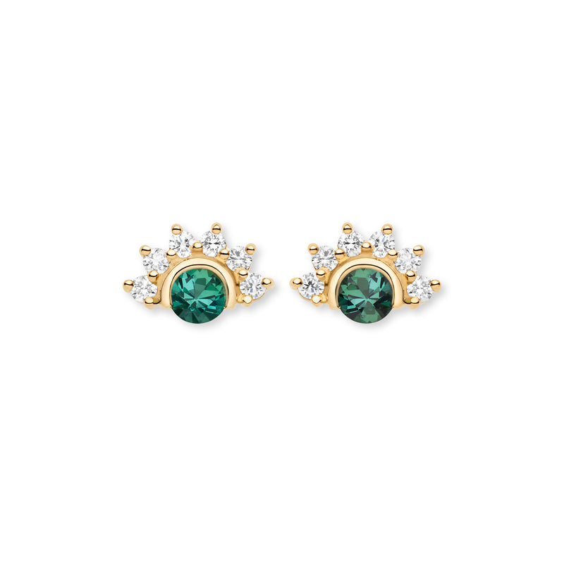 Mystic Green Tourmaline Studs by Nouvel Heritage. 18K yellow gold, diamonds, tourmaline.  Stud, earrings.