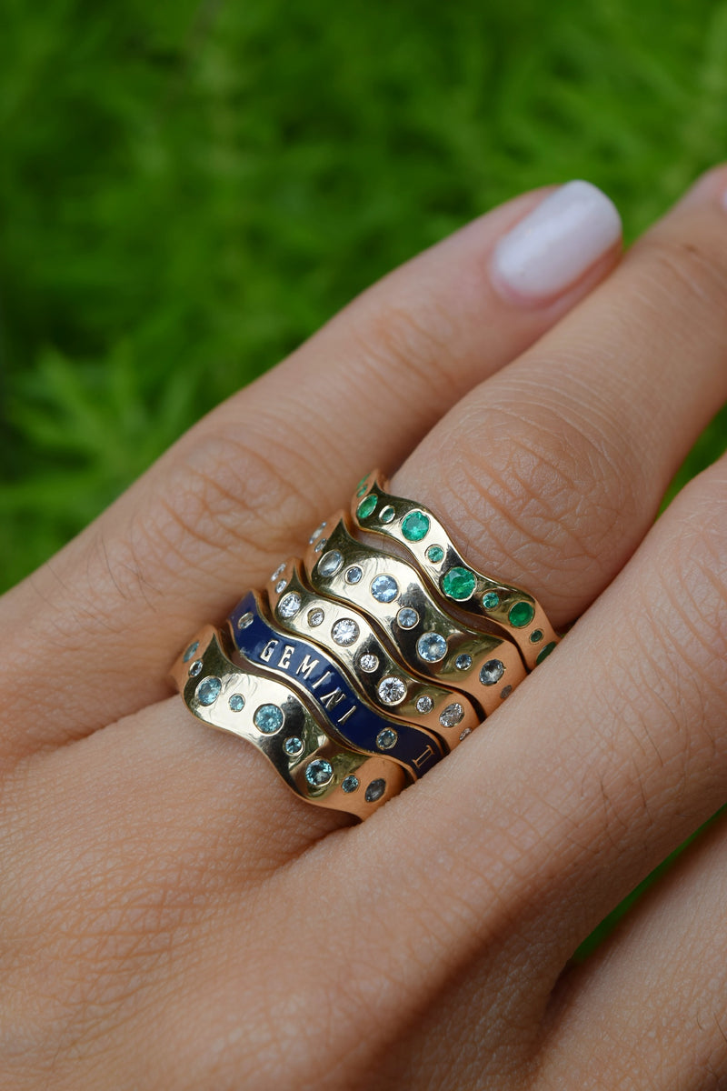 Gemini Zodiac Enamel Wave Band III by Marlo Laz on hand ring stack tiny gods