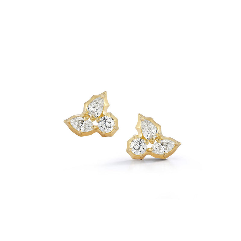 18k satin yellow gold poppy III cluster diamond stud by Jade trau Tiny Gods