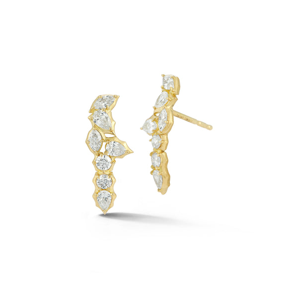 18k satin yellow gold posey half hoop earrings with diamonds by Jade Trau Tiny Gods