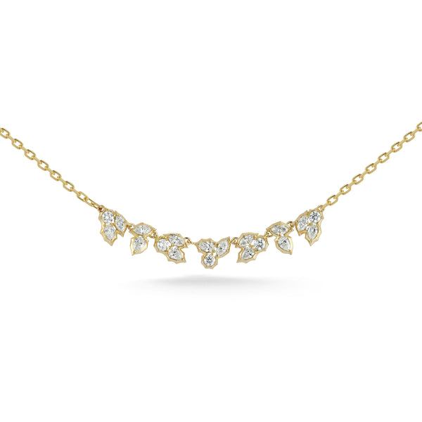 18k yellow satin gold posey necklace cluster diamonds by Jade Trau Tiny Gods