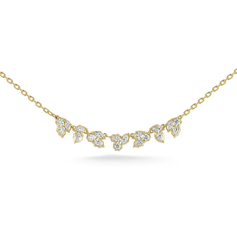 18k yellow satin gold posey necklace cluster diamonds by Jade Trau Tiny Gods