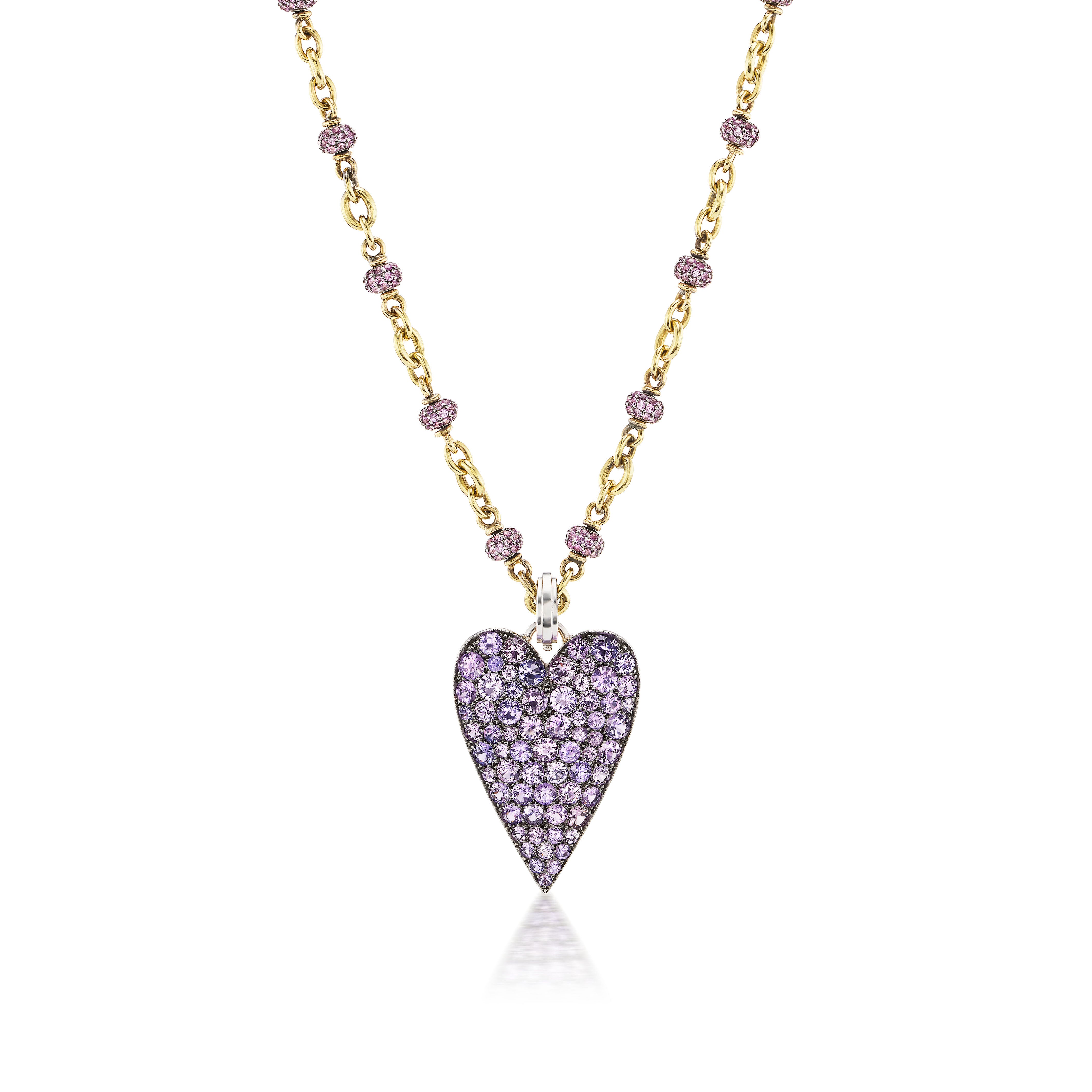 Purple Ceylon Sapphire Heart Pendant 18Kt White gold by Sylva & Cie tiny gods