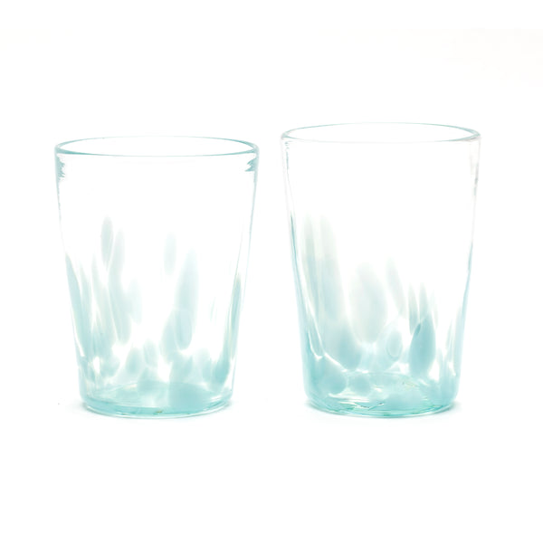 Teal tumbler glass set hand blown by Paul Arnhold Glass