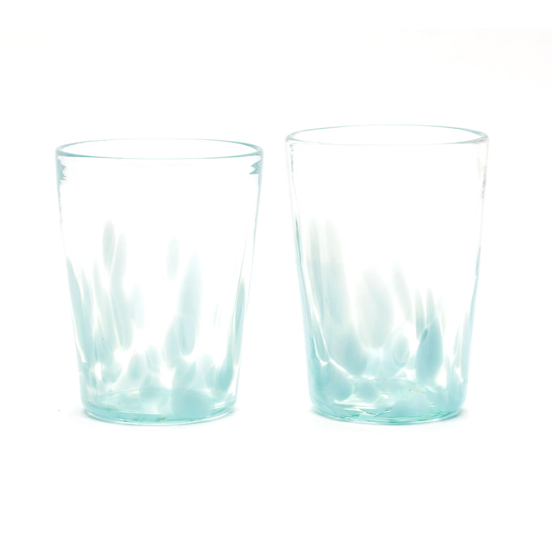 Teal tumbler glass set hand blown by Paul Arnhold Glass