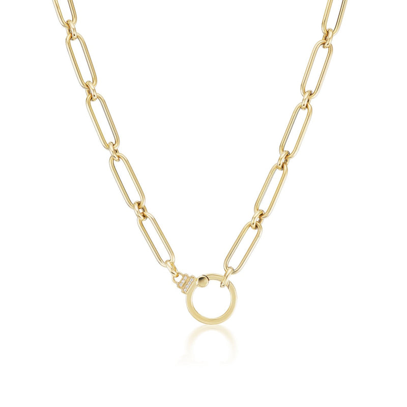 Oval Round Link Chain with Enhancer Clasp 18K yellow gold by Sorellina with diamonds