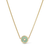 Green turquoise mini compass neckalce with diamond in 18k yellow gold by Retrouvai