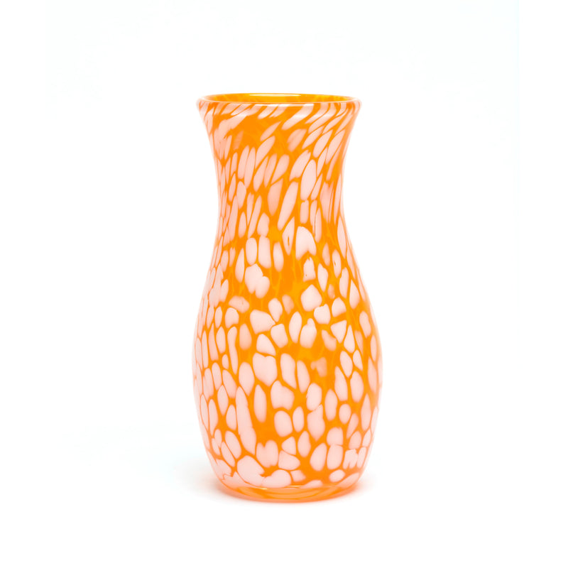 transparent tangerine and white spotted vase hand blown by Paul Arnhold Tiny Gods