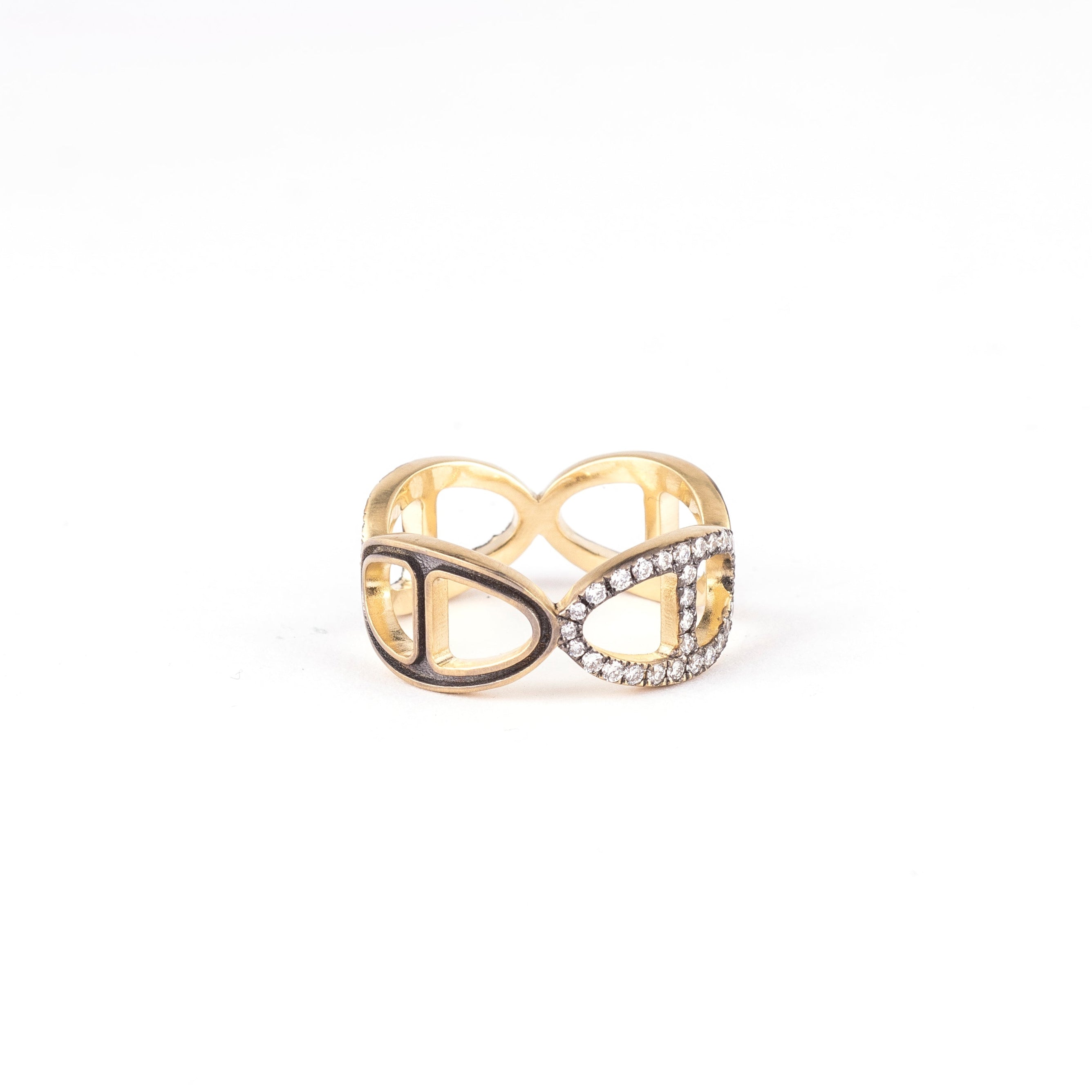 18k yellow gold diamond secion buckle band with black rhodium detail by Sylva & Cie Tiny Gods