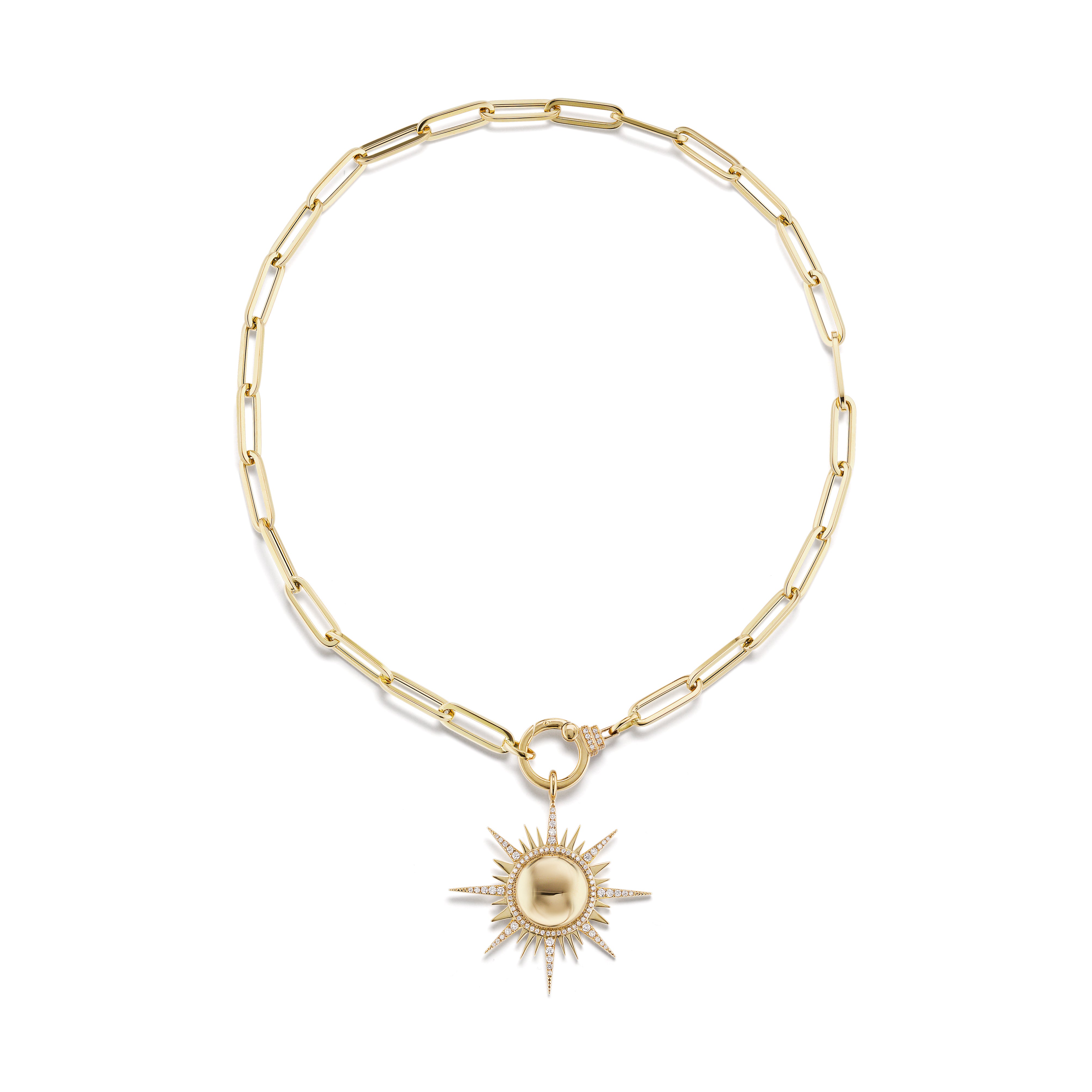 18k yellow gold paperclip chain with diamonds and enhancer bale for pendants by Sorellina Tiny Gods 