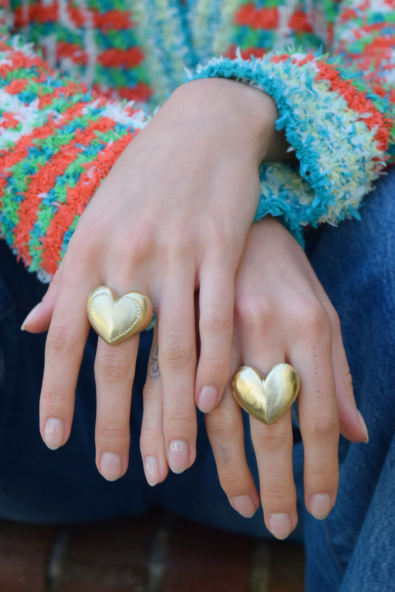 14K yellow gold and white diamond Puffed Heart Ring with Diamond by Lauren Rubinski Tiny Gods